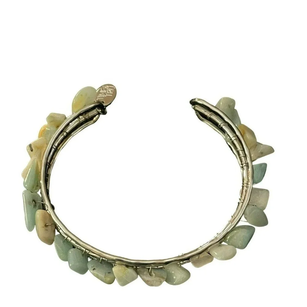 Time and Tru Blue Teal Beaded Half Slip on Bracelet Cuff‎